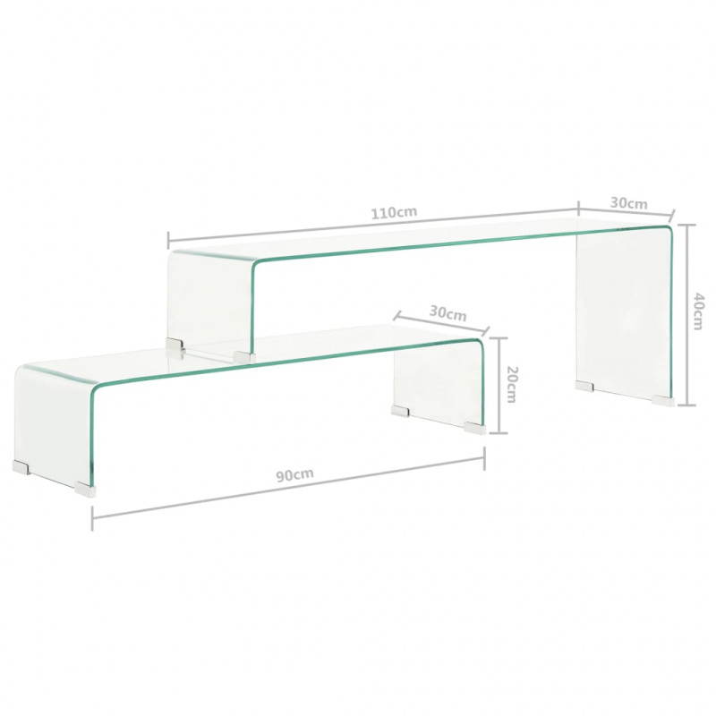 2-częściowy stolik kawowy, 90x30x20/110x30x40 cm, szkło