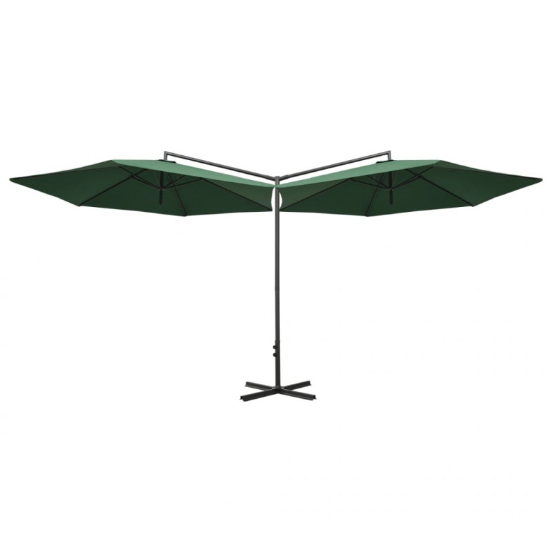 Podwójny parasol ogrodowy, stalowy słupek, zielony, 600 cm