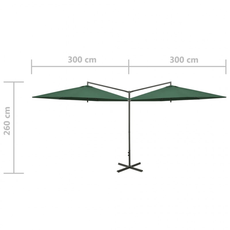 Podwójny parasol ogrodowy, stalowy słupek, zielony, 600 cm