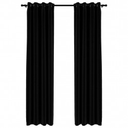 Zasłony stylizowane na lniane, 2 szt., czarne, 140x245 cm