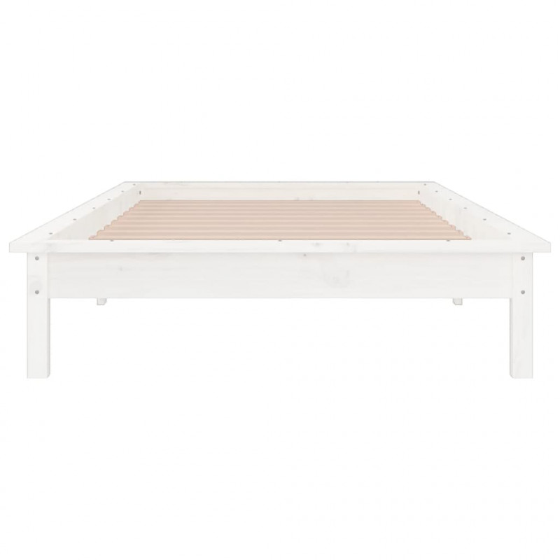 Rama łóżka z LED, biała, 75x190 cm, pojedyncza, lite drewno