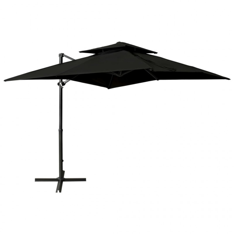 Parasol wiszący z podwójną czaszą, 250x250 cm, czarny