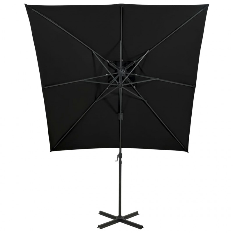 Parasol wiszący z podwójną czaszą, 250x250 cm, czarny