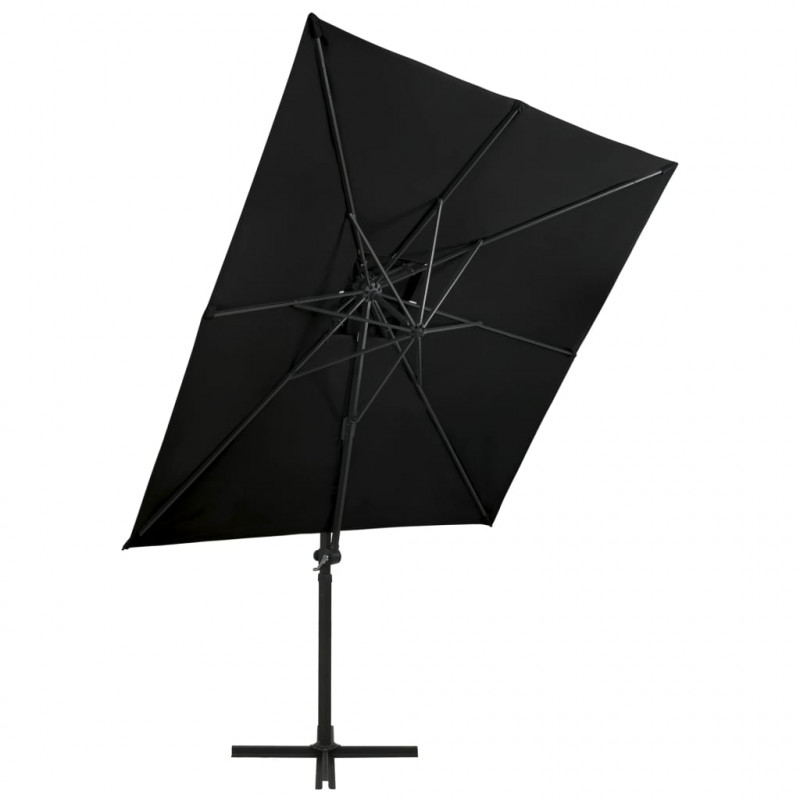 Parasol wiszący z podwójną czaszą, 250x250 cm, czarny