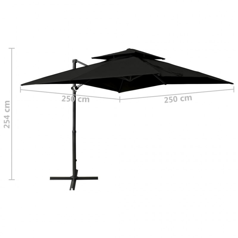 Parasol wiszący z podwójną czaszą, 250x250 cm, czarny