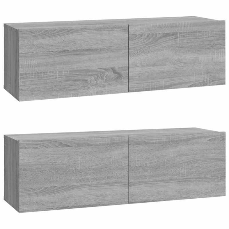 Ścienne szafki TV, 2 szt., szary dąb sonoma, 100x30x30 cm