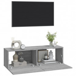 Ścienne szafki TV, 2 szt., szary dąb sonoma, 100x30x30 cm