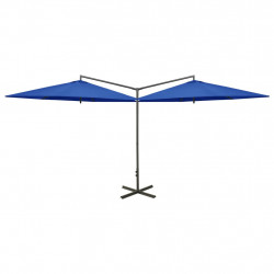 Podwójny parasol ogrodowy, stalowy słupek, niebieski, 600 cm