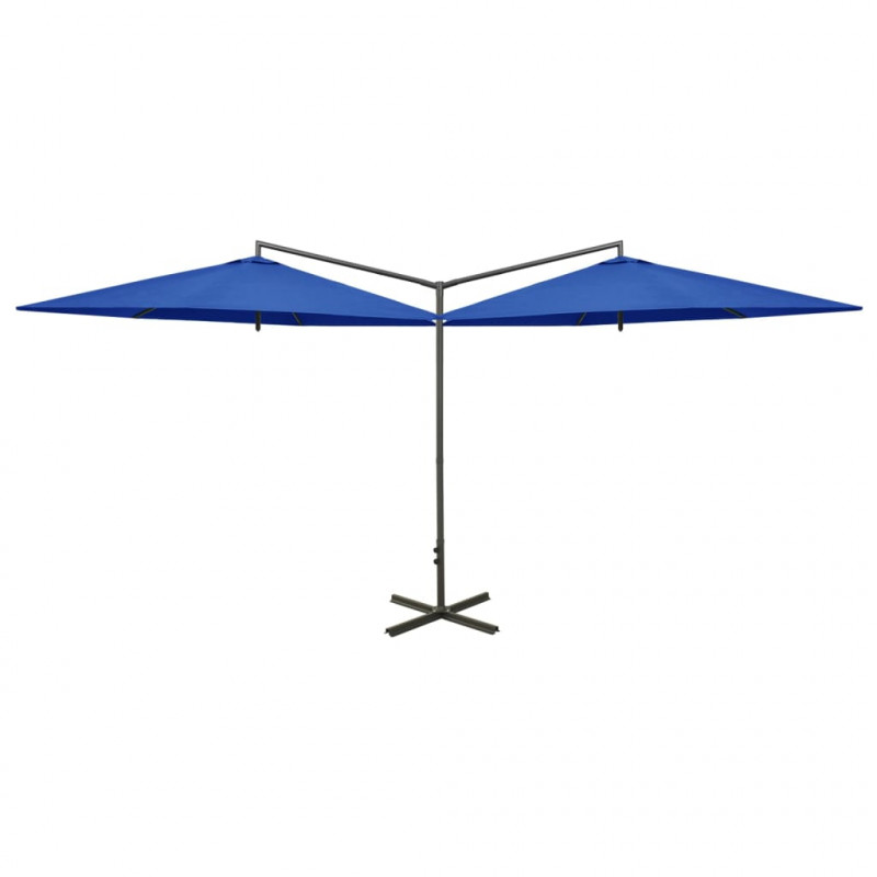 Podwójny parasol ogrodowy, stalowy słupek, niebieski, 600 cm