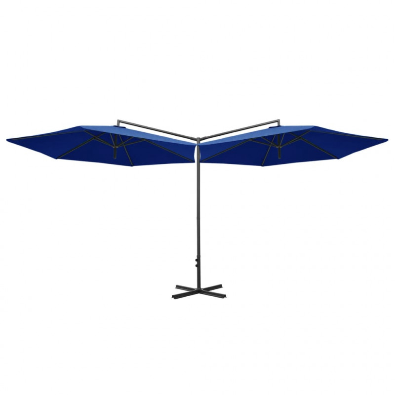 Podwójny parasol ogrodowy, stalowy słupek, niebieski, 600 cm