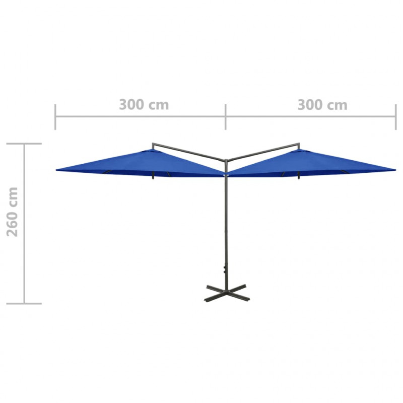 Podwójny parasol ogrodowy, stalowy słupek, niebieski, 600 cm