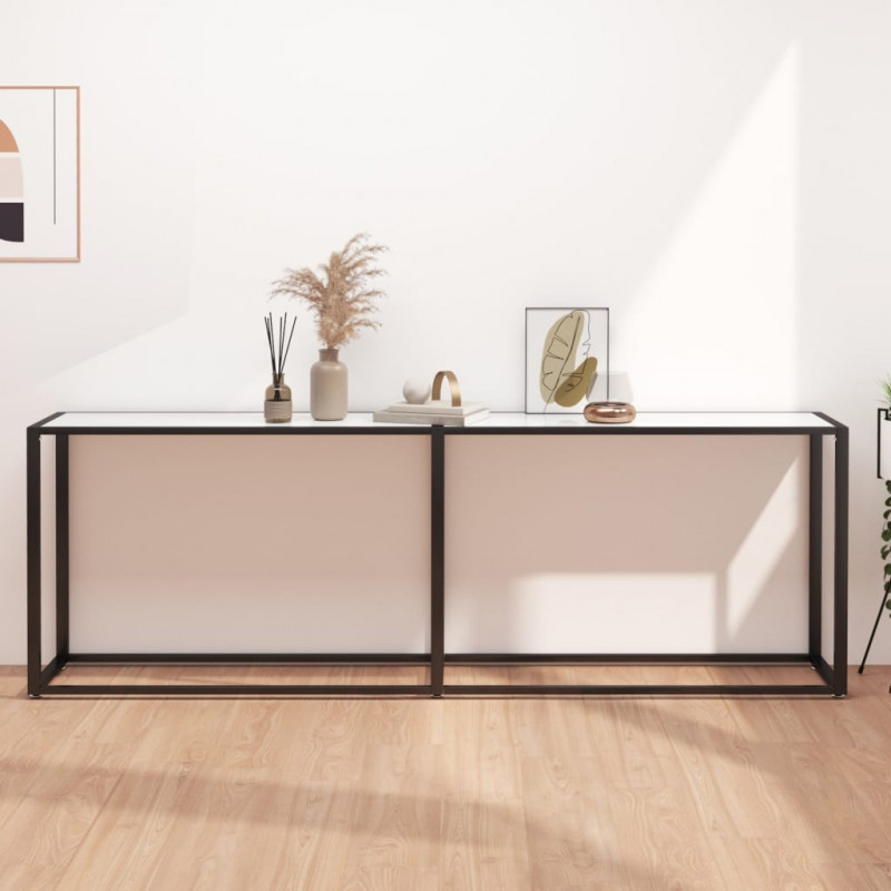 Konsola, biały marmur, 220x35x75,5 cm, szkło hartowane