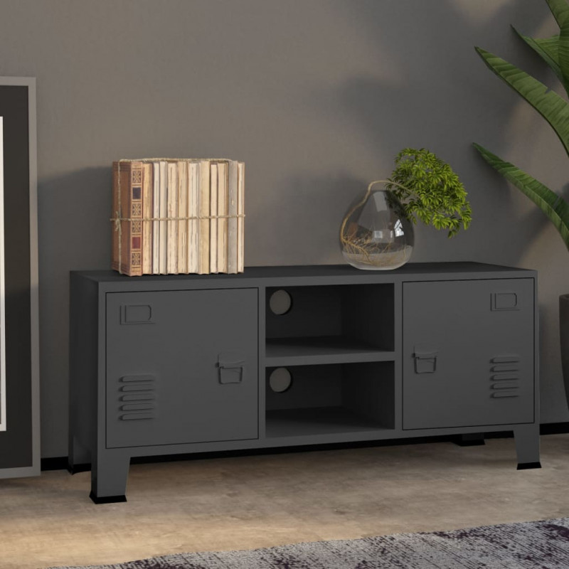 Industrialna szafka pod TV, antracytowa, 105x35x42 cm, metalowa