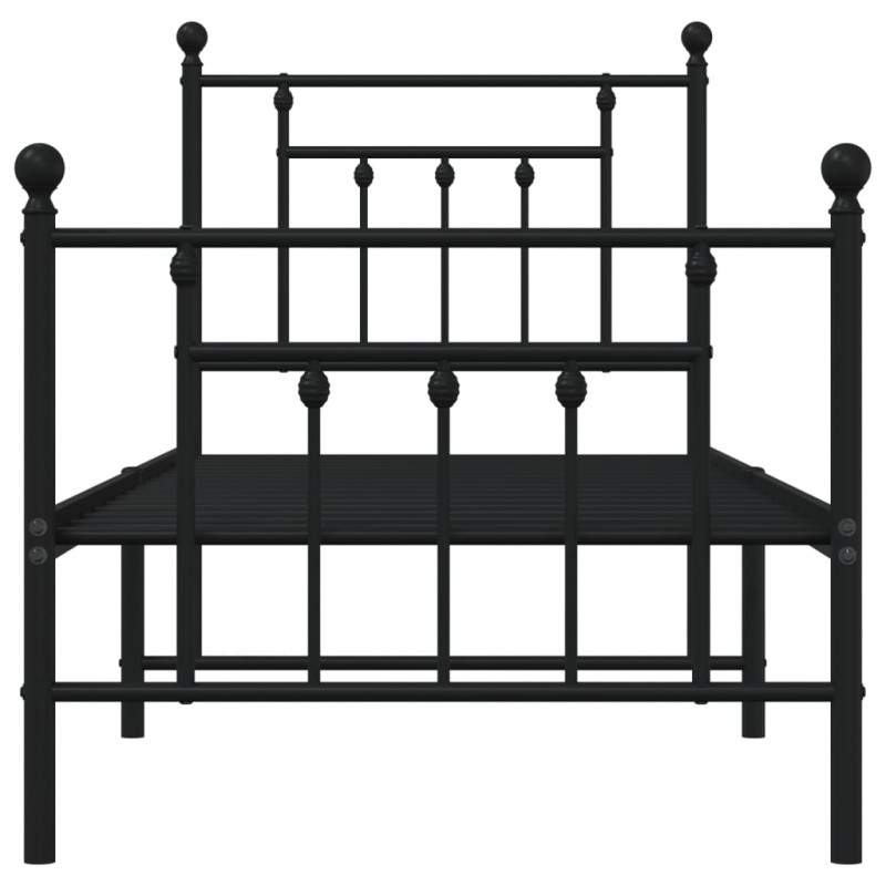 Metalowa rama łóżka z wezgłowiem i zanóżkiem, czarna, 75x190 cm