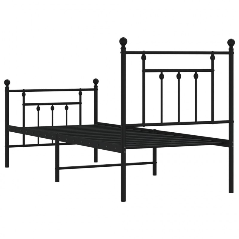 Metalowa rama łóżka z wezgłowiem i zanóżkiem, czarna, 75x190 cm