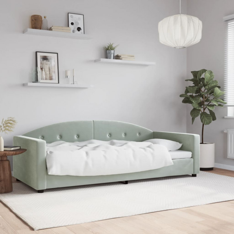 Sofa z funkcją spania, jasnoszara, 90x200 cm, aksamit