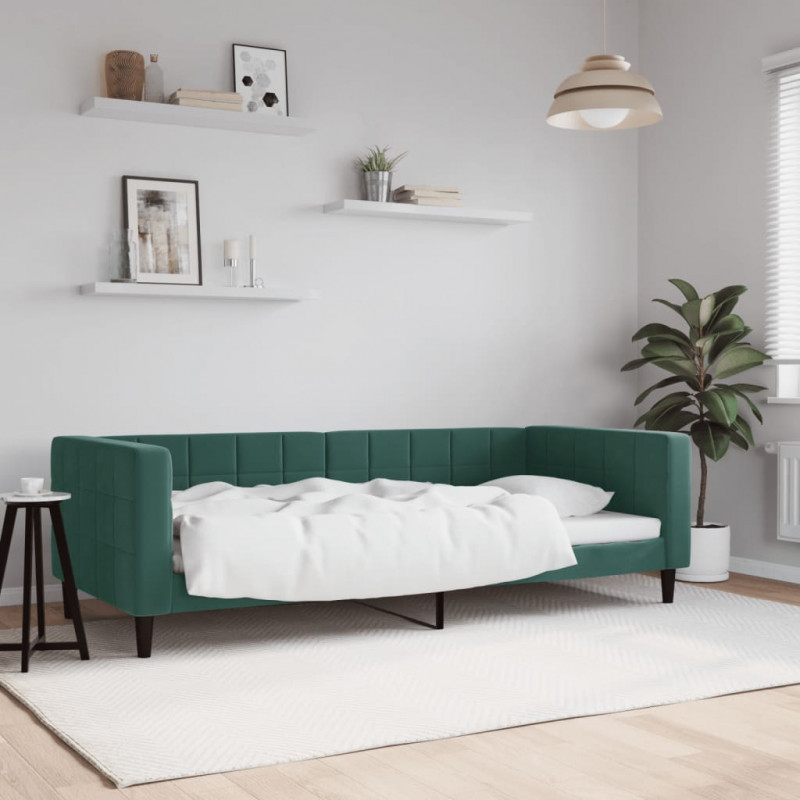 Sofa z funkcją spania, ciemnozielona, 90x200 cm, aksamitna