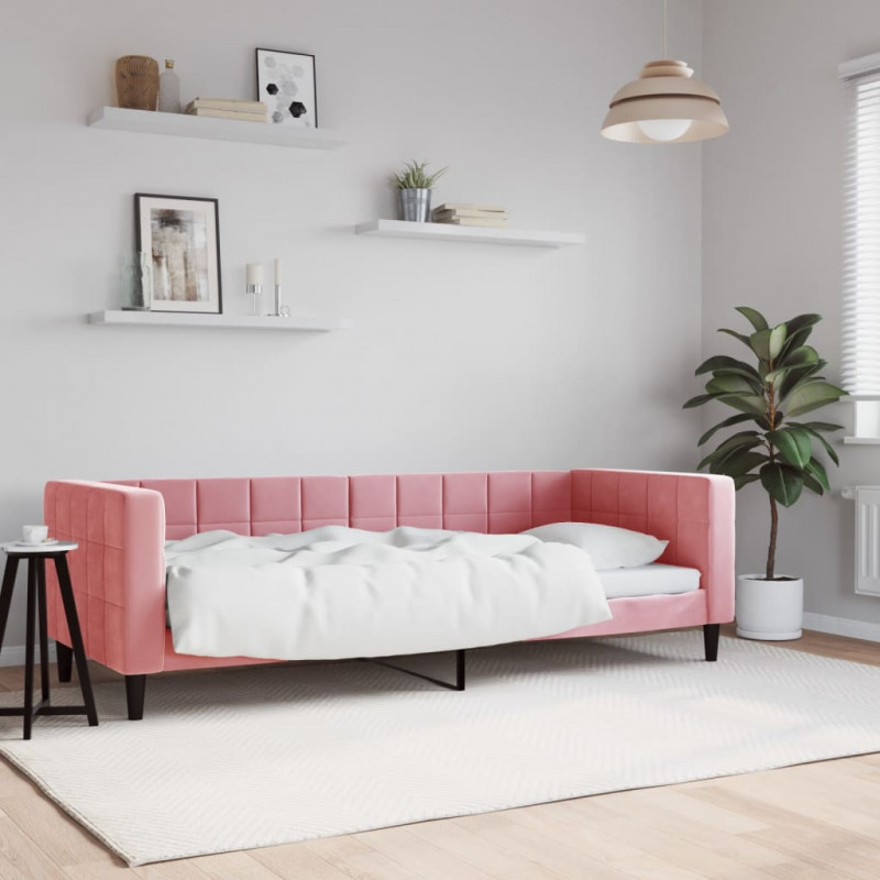 Sofa z funkcją spania, różowa, 80x200 cm, obita aksamitem