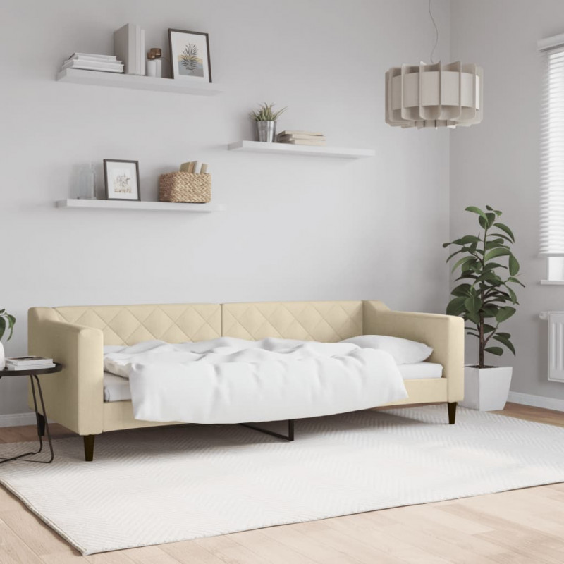 Sofa z funkcją spania, kremowa, 80x200 cm, obita tkaniną
