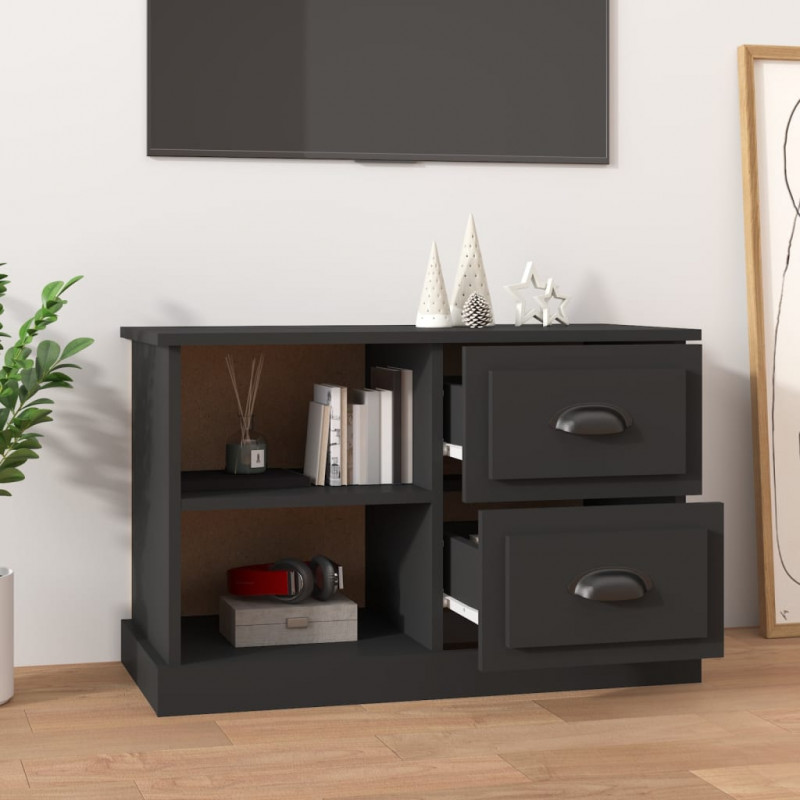 Szafka pod TV, czarna, 73x35,5x47,5 cm, materiał drewnopochodny