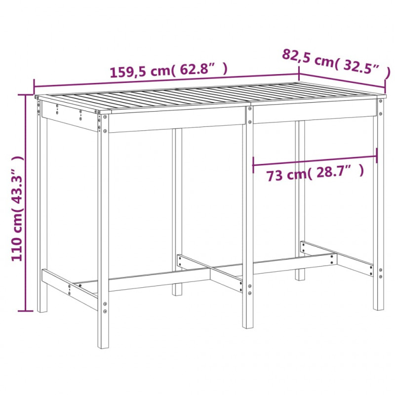 Stolik ogrodowy, szary, 159,5x82,5x110 cm, lite drewno sosnowe