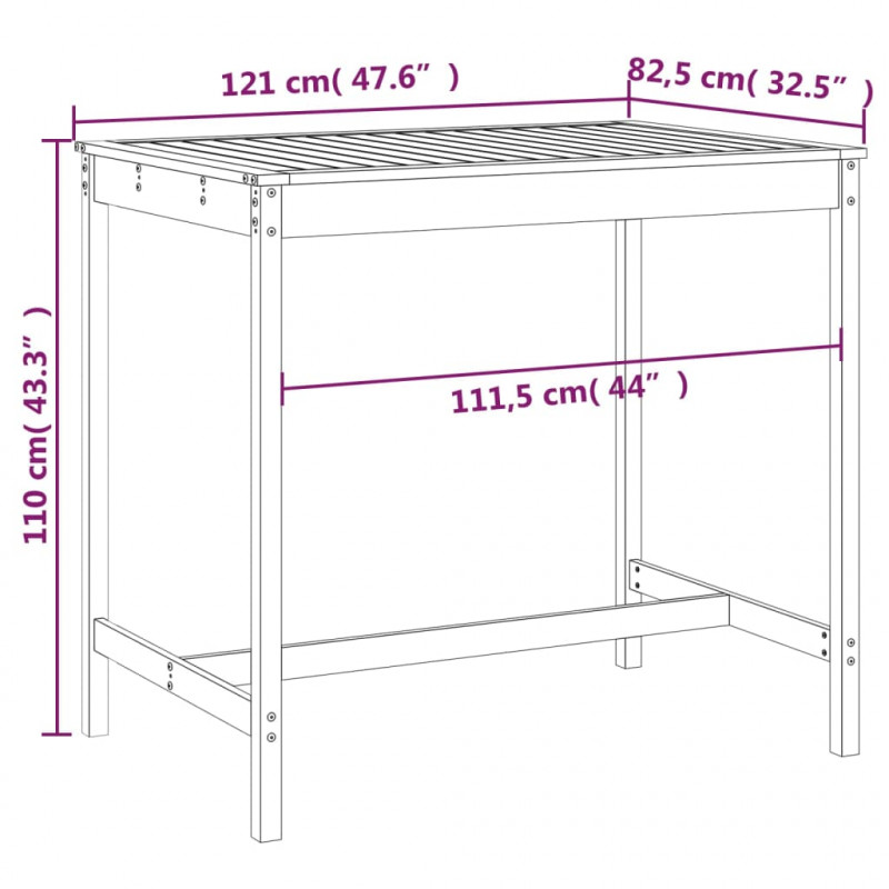 Stolik ogrodowy, 121x82,5x110 cm, lite drewno sosnowe