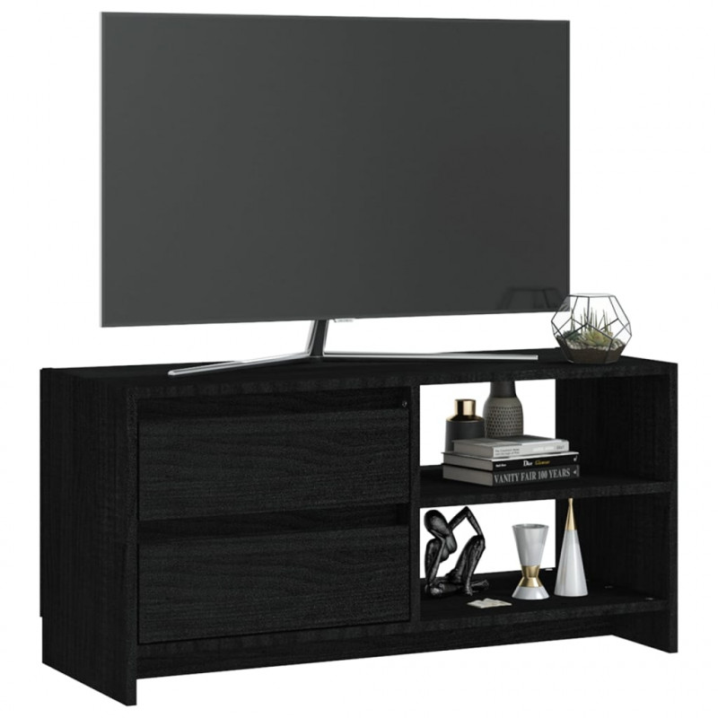 Szafka pod telewizor, czarna, 80x31x39 cm, lite drewno sosnowe