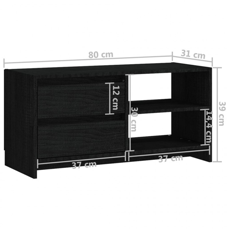 Szafka pod telewizor, czarna, 80x31x39 cm, lite drewno sosnowe