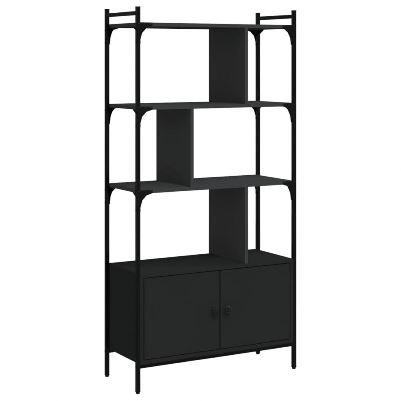 Biblioteczka z drzwiczkami, czarna, 76,5x30x154,5 cm