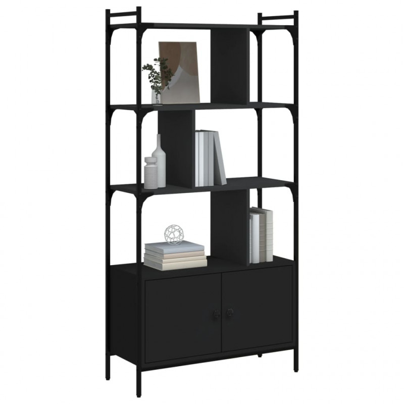 Biblioteczka z drzwiczkami, czarna, 76,5x30x154,5 cm