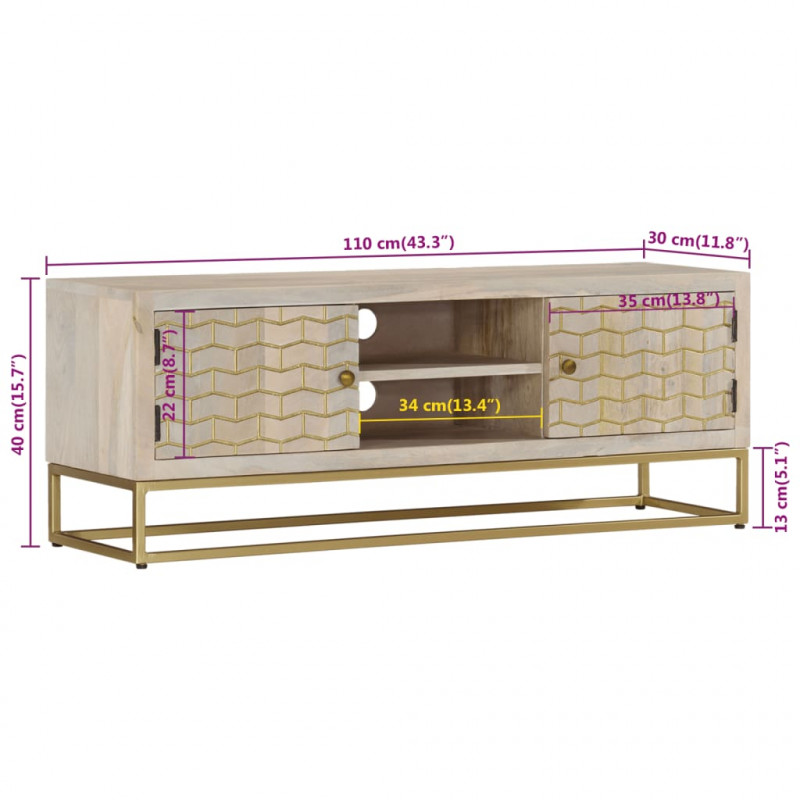 Szafka pod TV, 110x30x40 cm, bielone drewno mango