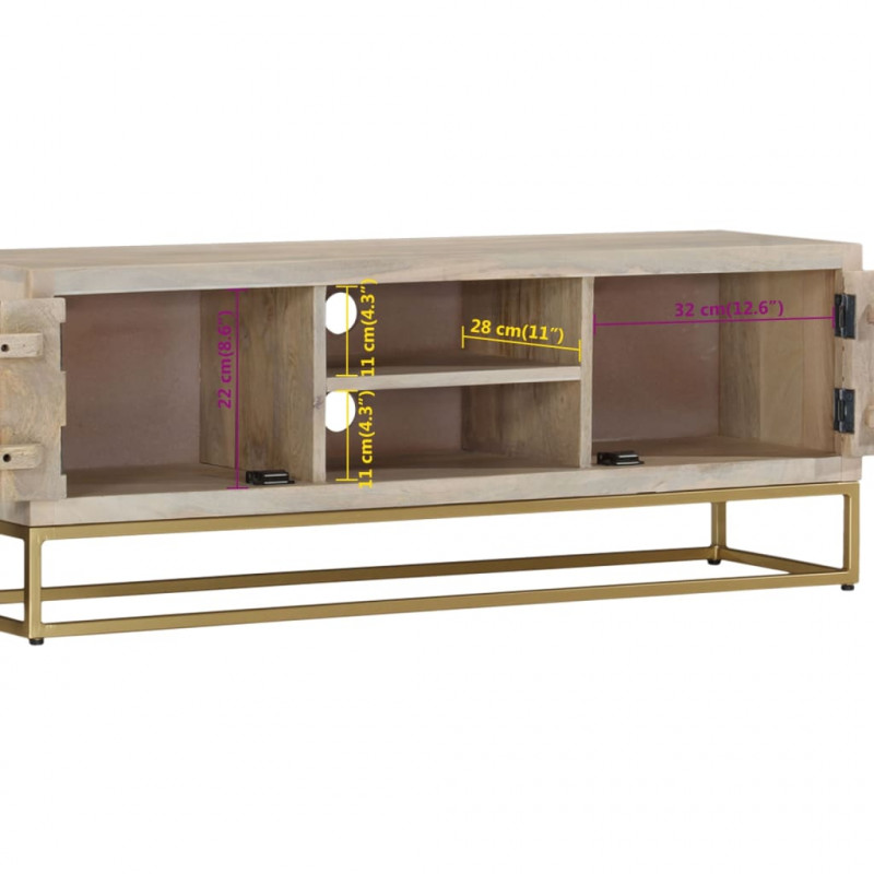 Szafka pod TV, 110x30x40 cm, bielone drewno mango