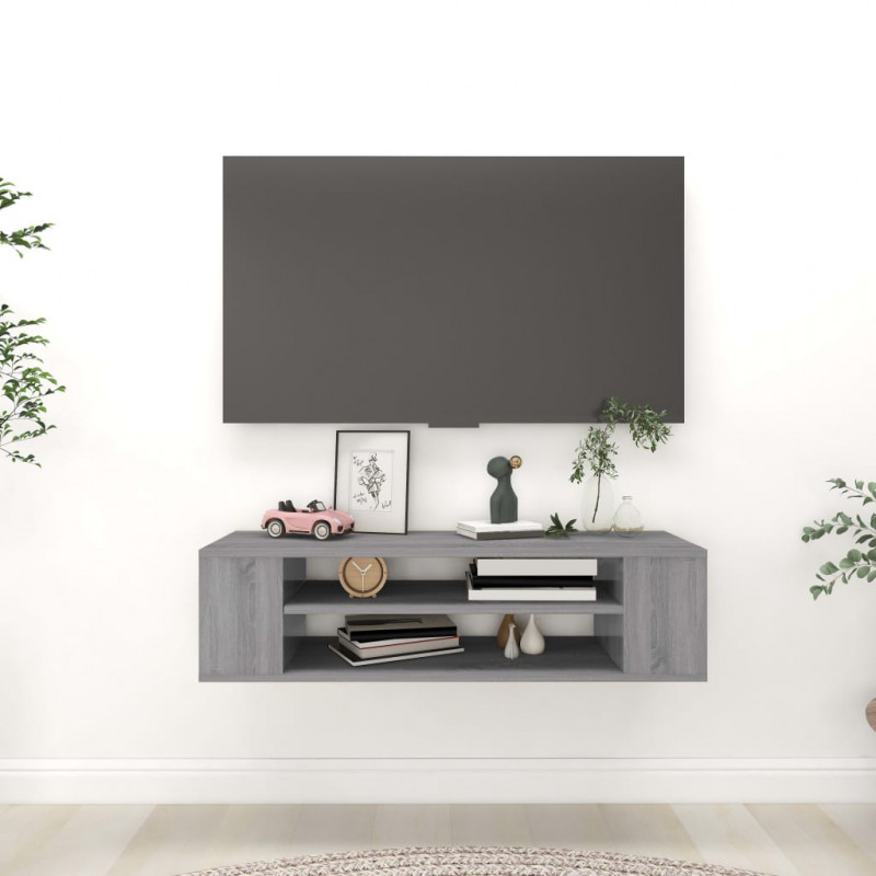 Wisząca szafka pod TV, szary dąb sonoma, 100x30x26,5 cm