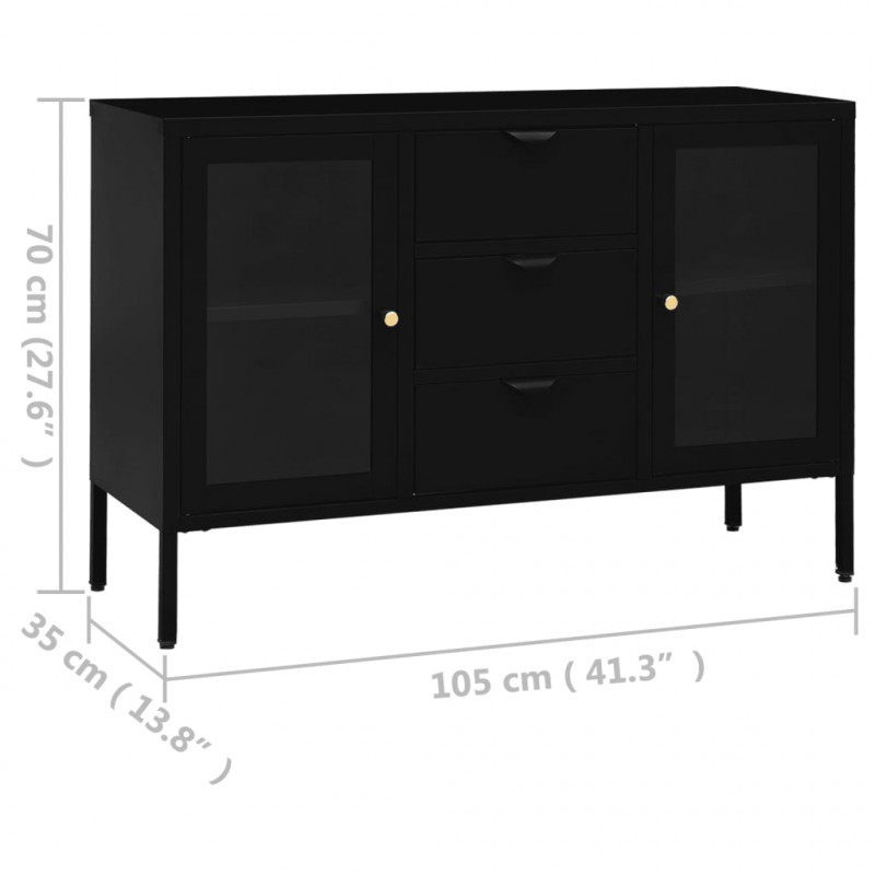 Komoda, czarna, 105x35x70 cm, stal i szkło hartowane