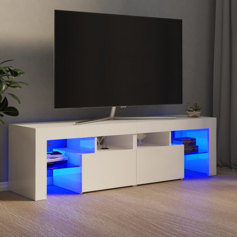 Szafka TV z oświetleniem LED, biel z połyskiem, 140x36,5x40 cm