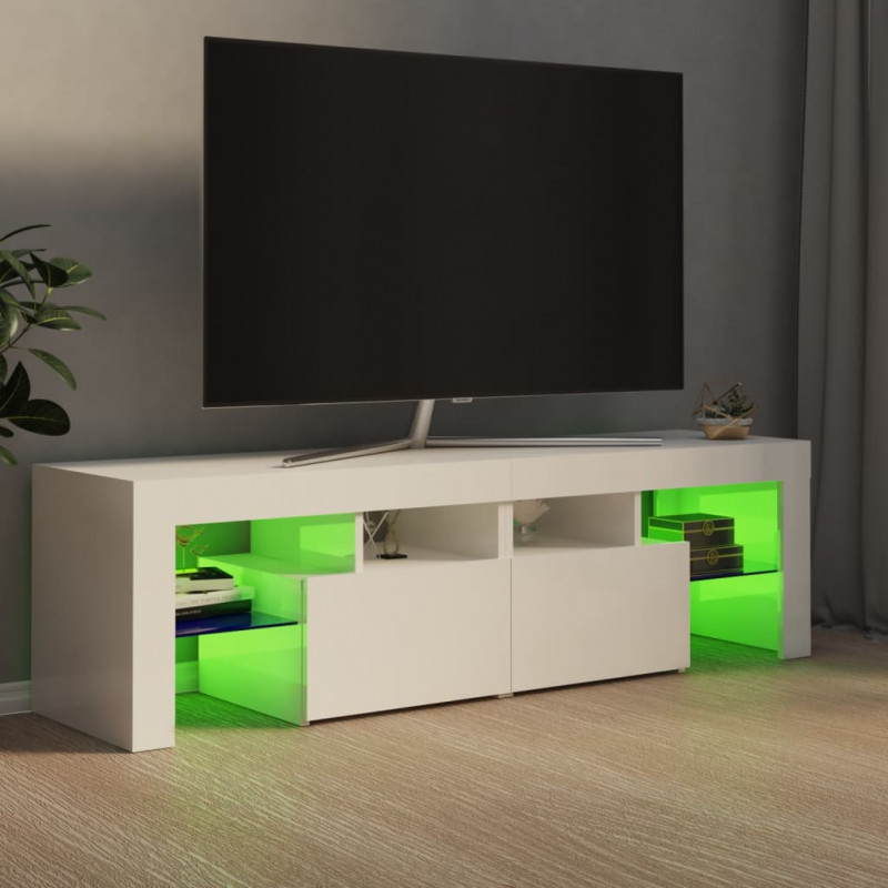 Szafka TV z oświetleniem LED, biel z połyskiem, 140x36,5x40 cm