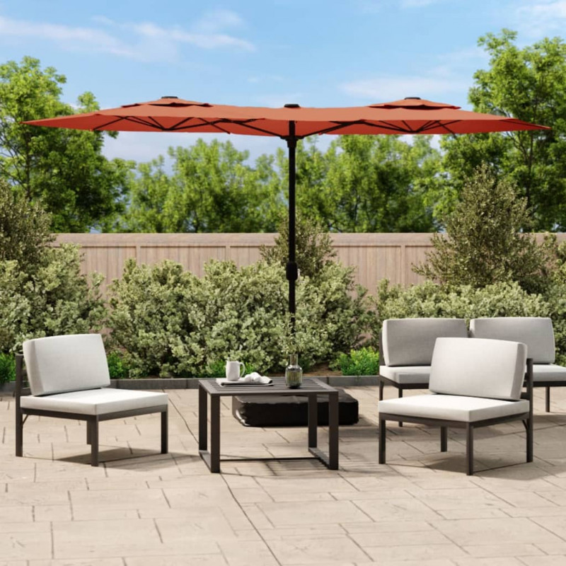 Podwójny parasol ogrodowy z LED, terakota, 316x240 cm