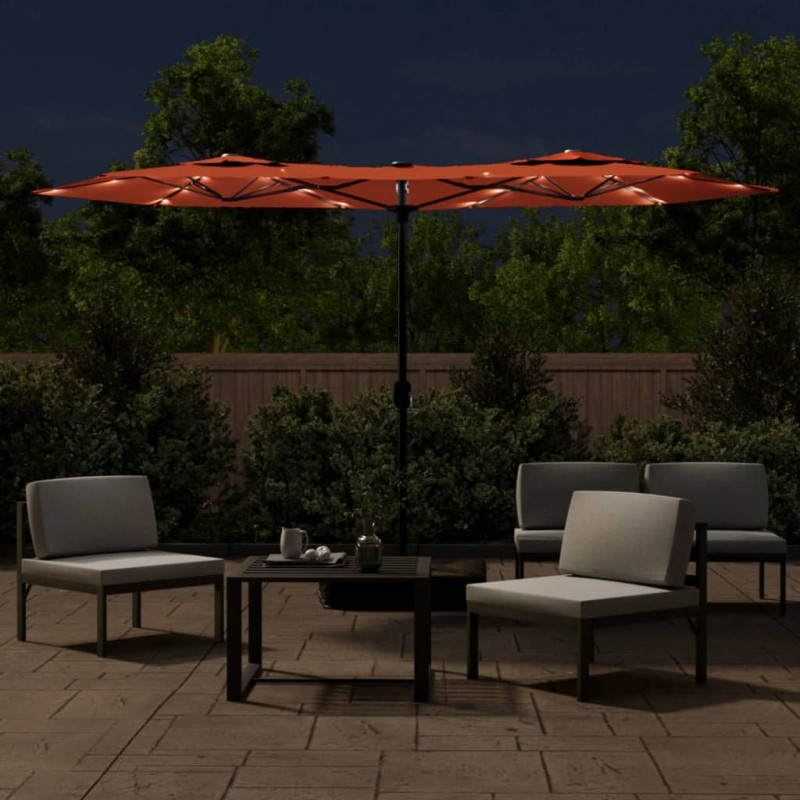 Podwójny parasol ogrodowy z LED, terakota, 316x240 cm