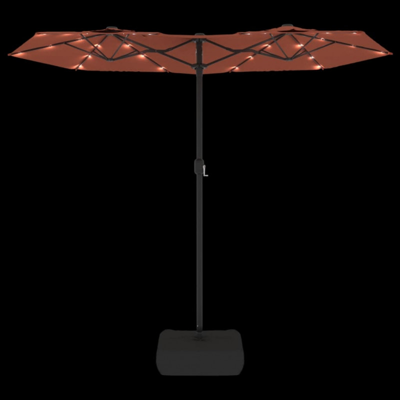 Podwójny parasol ogrodowy z LED, terakota, 316x240 cm