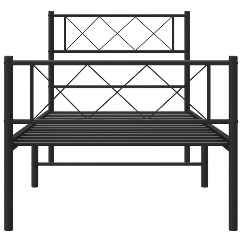 Metalowa rama łóżka z wezgłowiem i zanóżkiem, czarna, 107x203cm