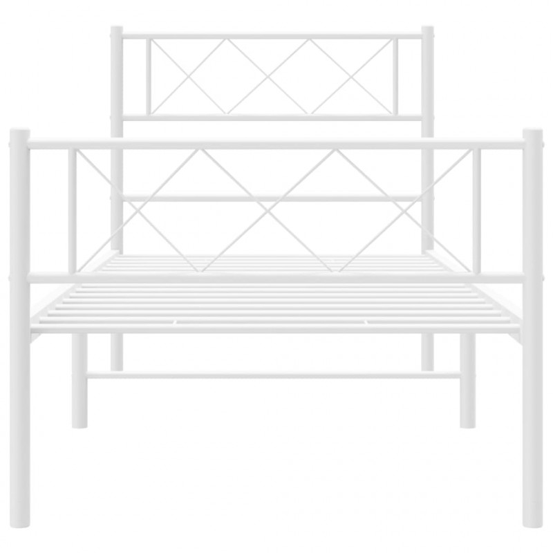 Metalowa rama łóżka z wezgłowiem i zanóżkiem, biała, 80x200 cm