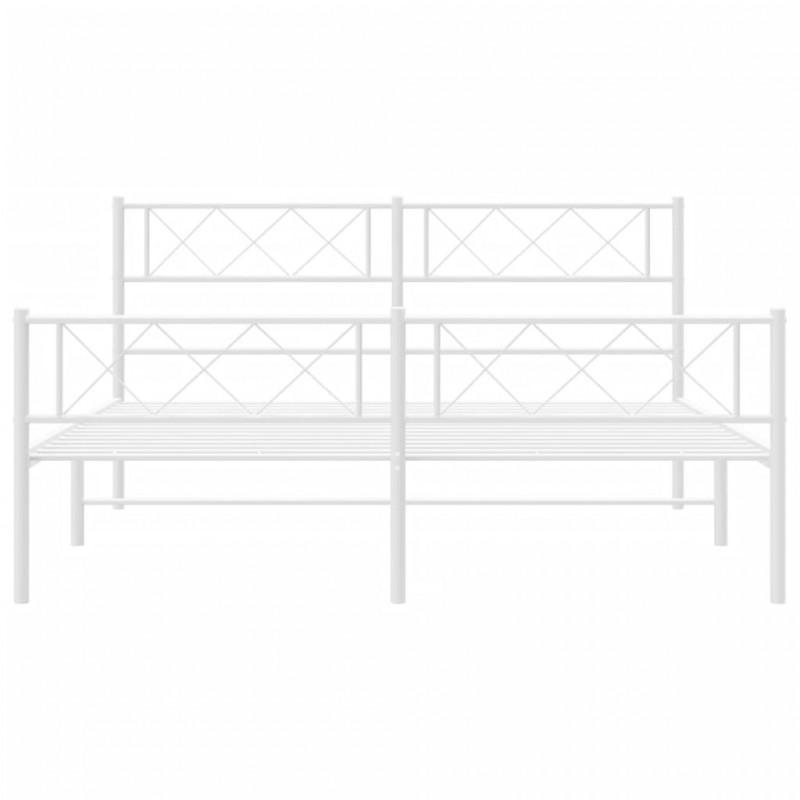 Metalowa rama łóżka z wezgłowiem i zanóżkiem, biała, 120x200 cm