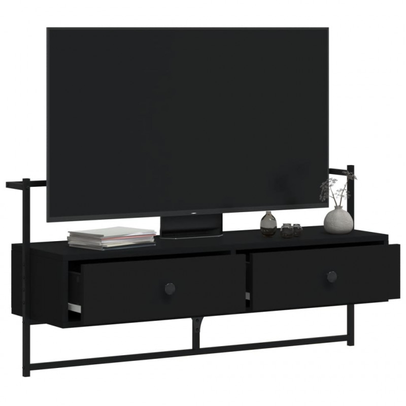Szafka pod telewizor, ścienna, czarna, 100,5x30x51 cm