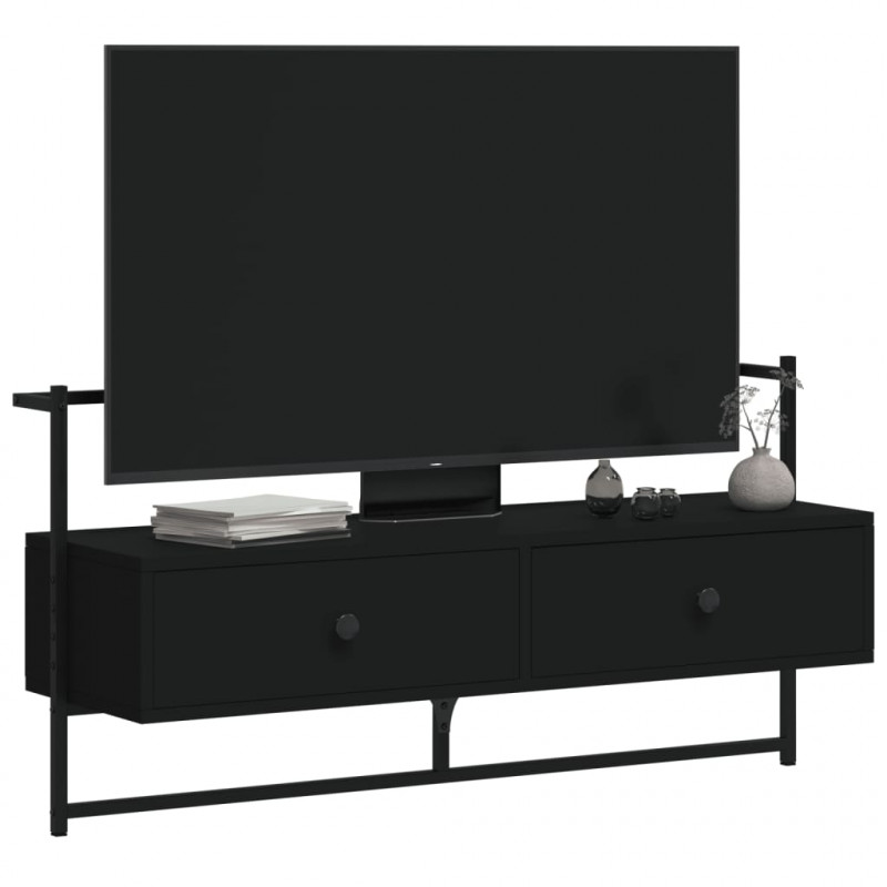 Szafka pod telewizor, ścienna, czarna, 100,5x30x51 cm