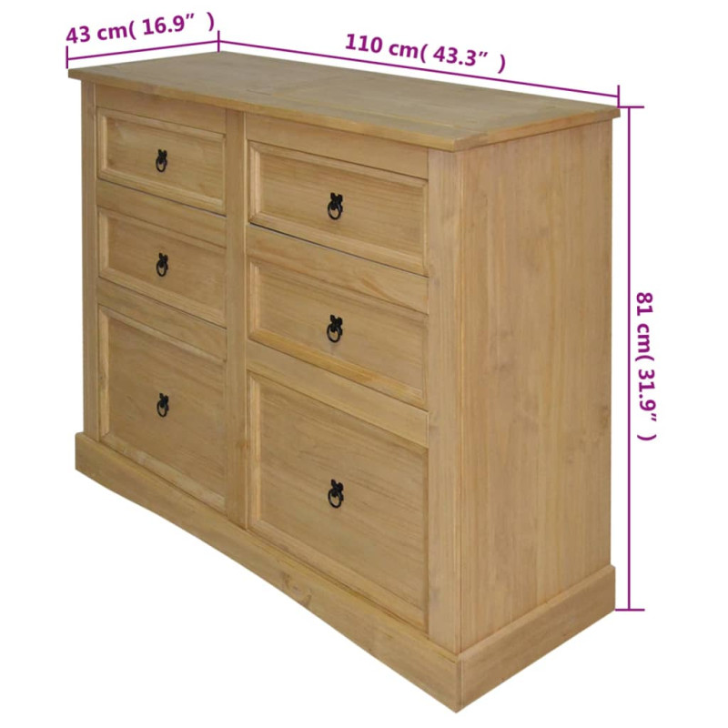Komoda z sosny, meksykański styl Corona, 110x43x81 cm