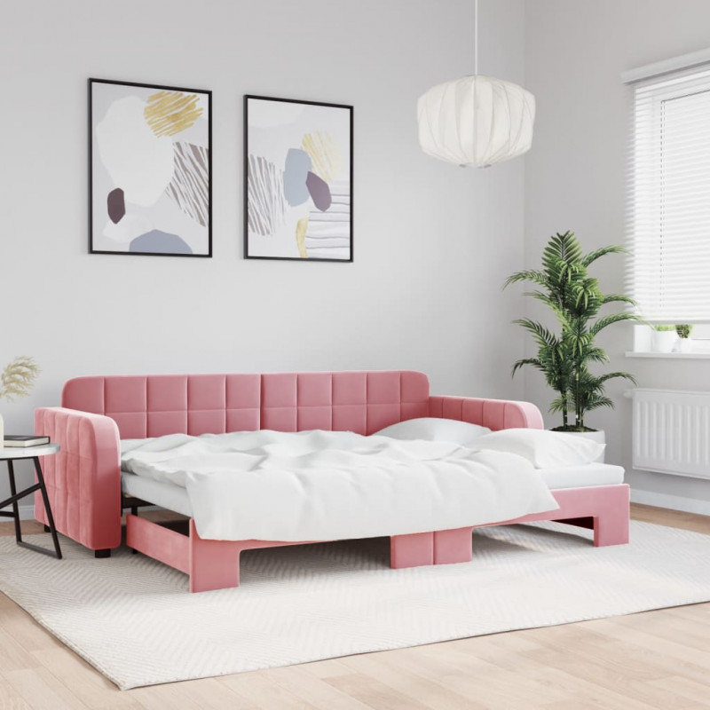 Sofa rozsuwana, różowa, 80x200 cm, aksamit