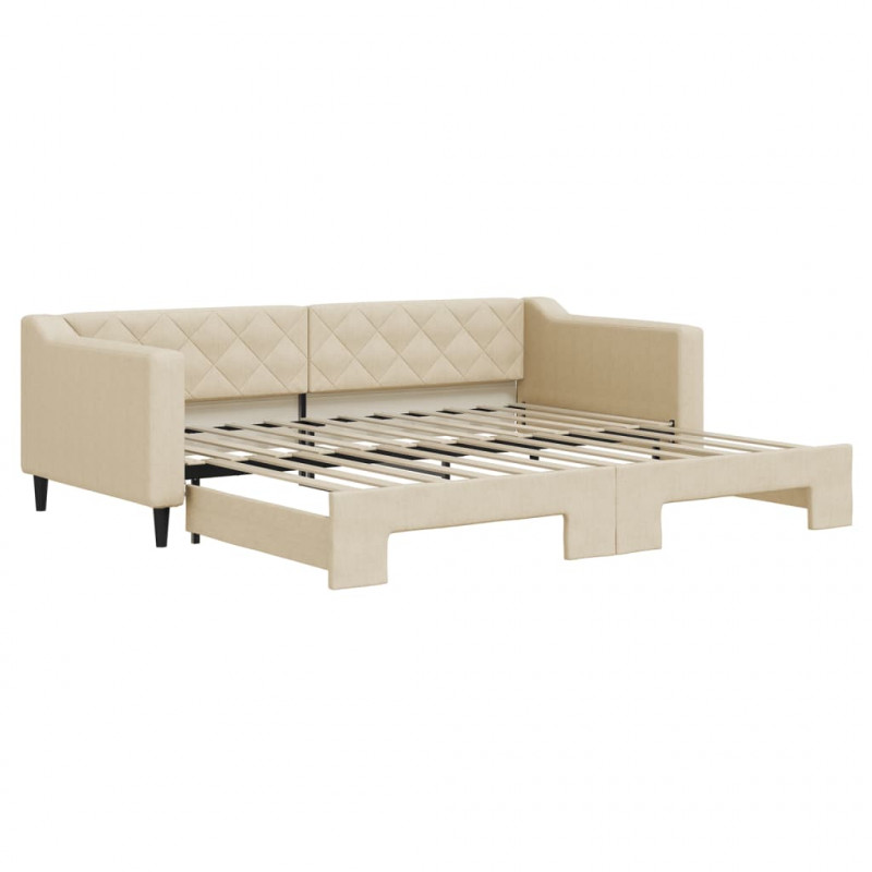 Sofa rozsuwana, kremowa, 90x200 cm, tkanina