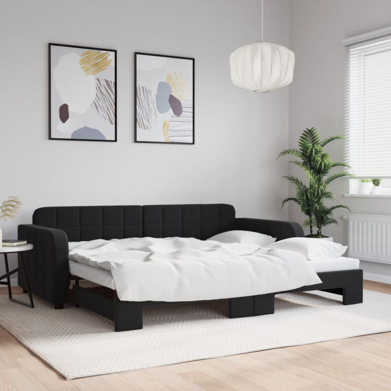 Sofa rozsuwana, czarna, 90x200 cm, aksamit