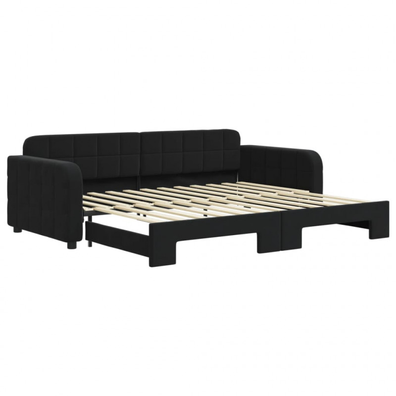 Sofa rozsuwana, czarna, 90x200 cm, aksamit