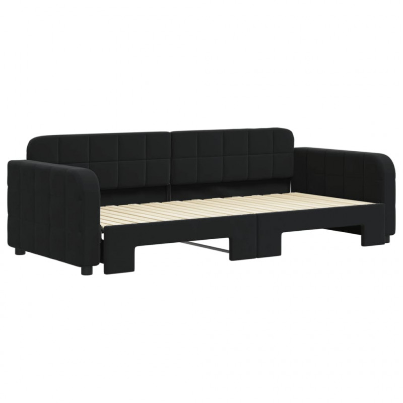 Sofa rozsuwana, czarna, 90x200 cm, aksamit